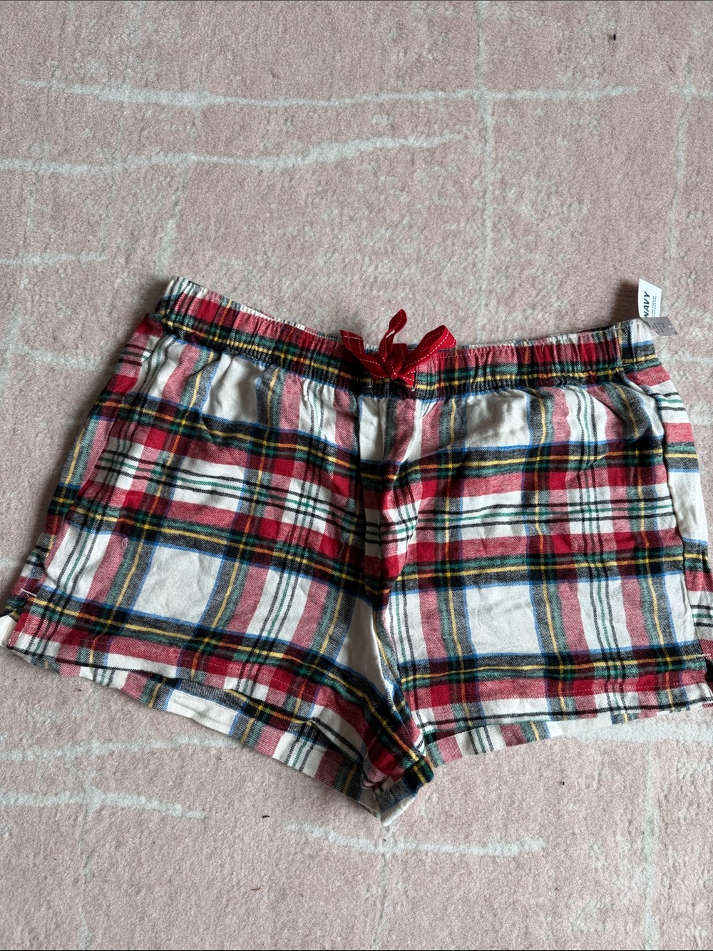 Old Navy Women’s Plaid Cotton Lounge Shorts with Red Accent